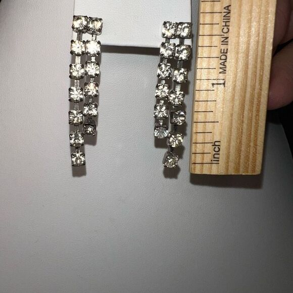 Vintage Prong Set Rhinestone Dangle Earrings - Picture 3 of 5